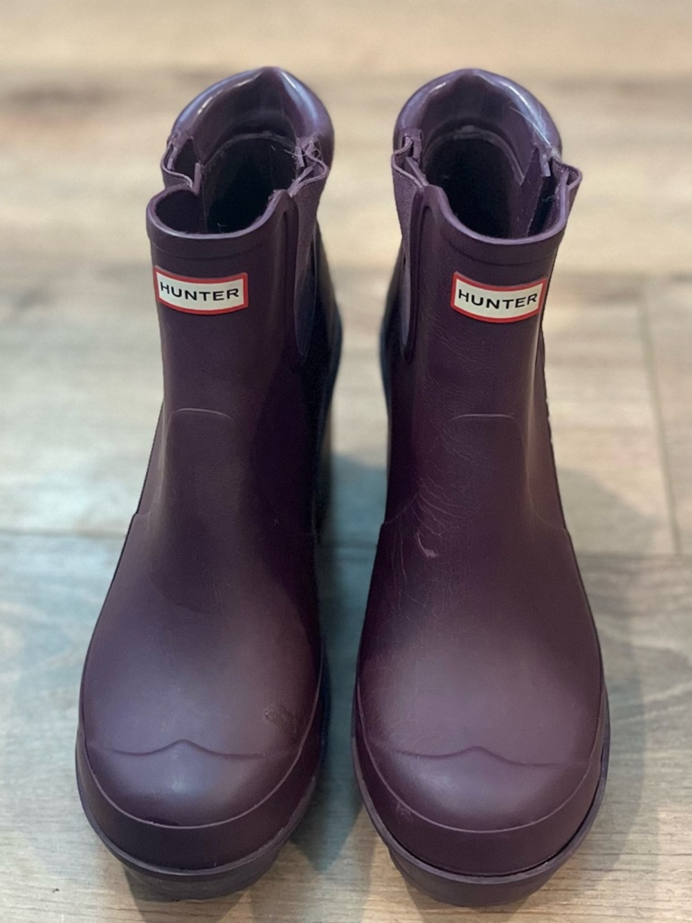 Hunter RARE Original Block Heel Chelsea Ankle Deep Plum Purple Rain Boots